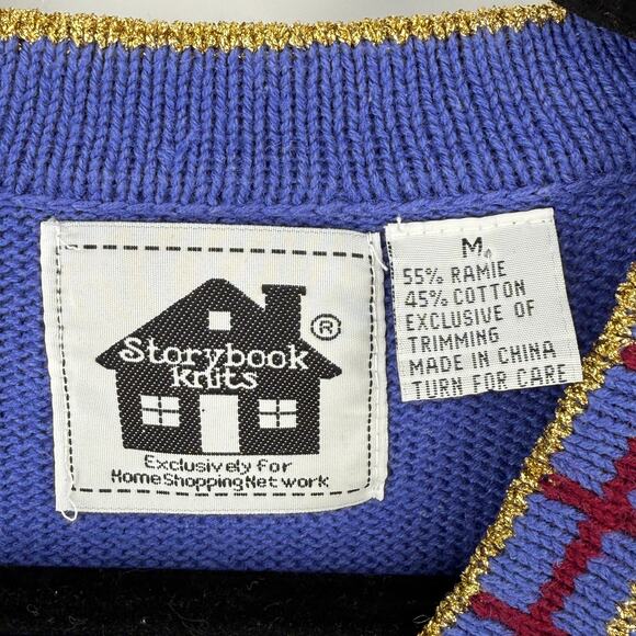 Storybook Knits Holiday Angel Cardigan Sweater Women's Sz M Gold Bow Buttons - Picture 6 of 6